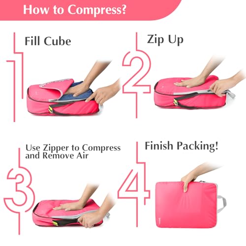 Gonex Compression Packing Cubes, 4-Piece Expandable Travel Organizers - color: 4-Bright Pink, size: 4 Set