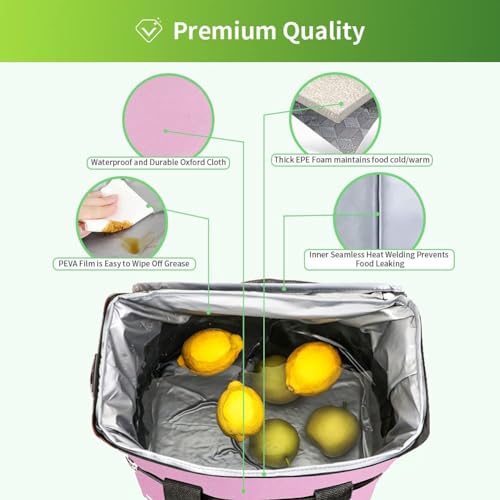 IKNOE 24-Can Insulated Cooler Bag, Leak-Resistant Lunch Tote Pink - color: Pink, size: Large