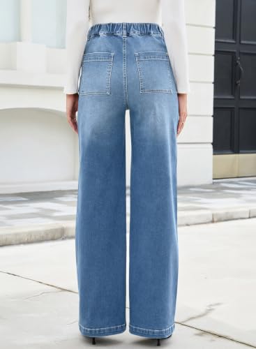 BLENCOT Maternity Jeans Wide Leg High Waist Denim Pants with Pockets - color: Dusk Blue, size: X-Large