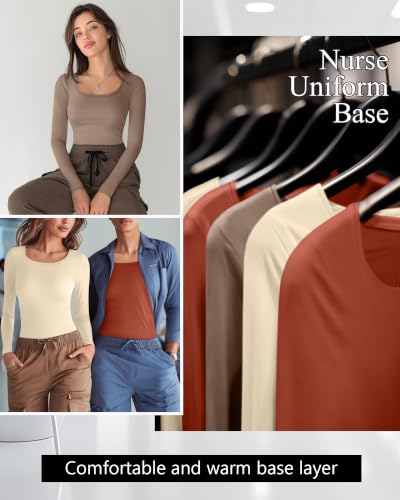 Neer 3 Pack Womens Underscrubs Long Sleeve Shirts for Nurse - color: Apricot, Black, Pumpkin, size: Small