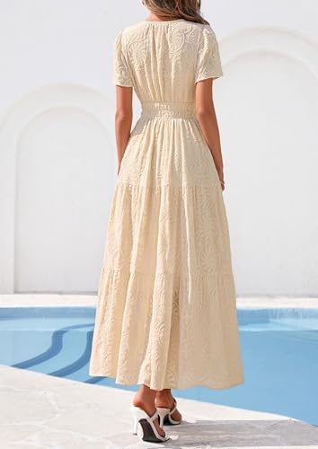 PRETTYGARDEN Womens Maxi Embroidered Wedding Guest Dress - color: Beige, size: Medium