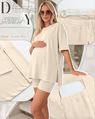 Huukeay Women's Maternity Set 2 Piece Outfits - color: Apricot, size: Small