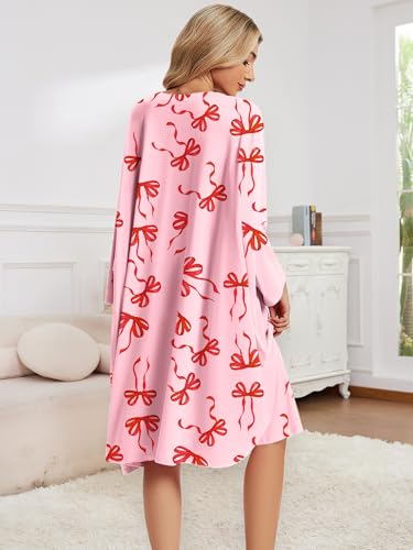 CRIPOM Plus Size Moo Moos for Women Oversized Sleep Shirts with Pockets - color: Pink Bowknot