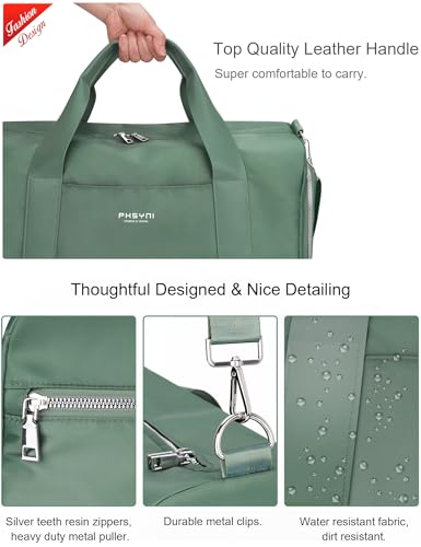 19" Green Personal Gym Bag for Women,with Shoe Compartment & Wet Pocket - color: Green, size: 19" Medium Size