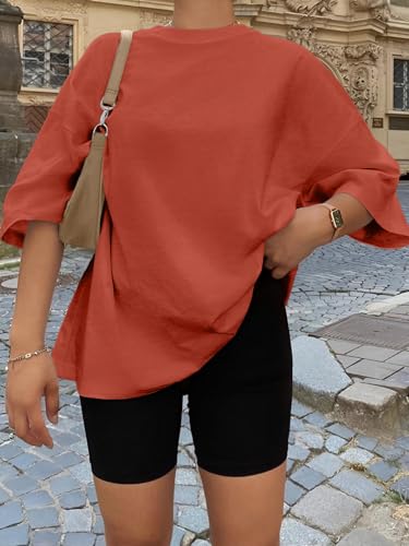 Trendy Queen Womens Oversized T-Shirts Short Sleeve Crew Neck Summer Tops - color: Brickred, size: Large