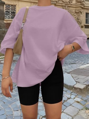 Trendy Queen Womens Oversized T-Shirts Short Sleeve Crew Neck Summer Tops - color: Darkpink, size: X-Small