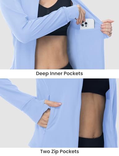 BGOWATU Women's Workout Athletic Jacket Zip Up Running Jackets Thumb Hole - color: Blue Violet, size: X-Small