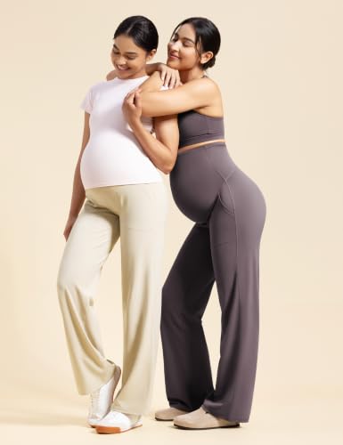 ENERBLOOM Women's Maternity Pants Over the Belly Pregnancy Work Trousers - color: Taupe, size: Small
