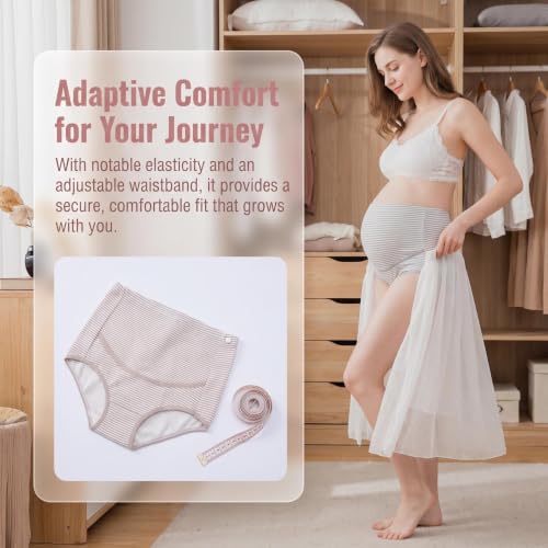 Maternity Cotton Underwear High Waist Adjustable Pregnancy Seamless Soft Hipster Panties Over Bump 4-Pack - color: Classic Stripes(4 Pack), size: Large