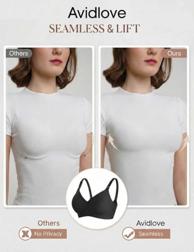 Avidlove Women's Seamless Bras Nursing Bras for Breastfeeding Tshirt Everyday Bra - color: Black, size: Large