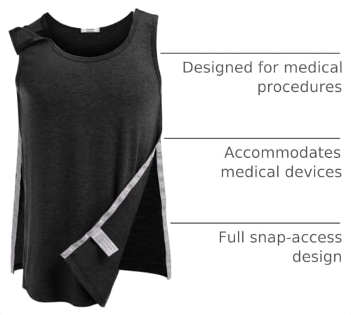 Deyeek Post Shoulder Surgery Shirts for Women Mens Tearaway Snap Tank Tops - color: Black, size: Medium