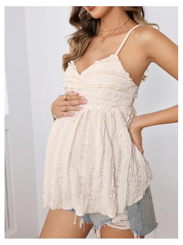 MakeMeChic Women's Maternity Babydoll Tank Tops Peplum Ruffle Cami Top - color: Apricot, size: X-Large