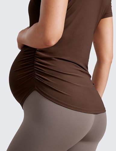CRZ YOGA Maternity Side Ruched T-Shirt - color: Coffee Brown, size: Small