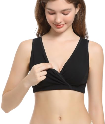 CAKYE 3 Pack Maternity Nursing Sleep Bra Breastfeeding Cotton Bralette - color: Black/Wine Red/Army Green, size: X-Large