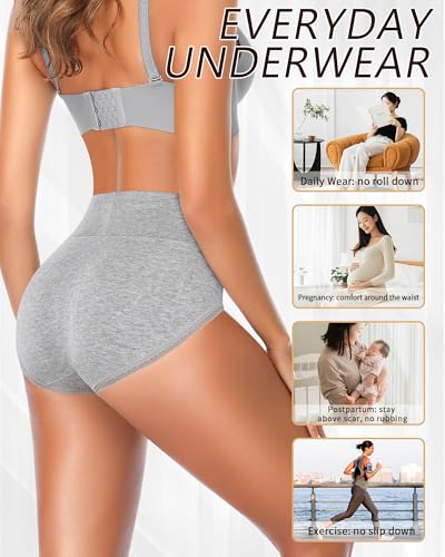 UMMISS Cotton Underwear for Womens High Waisted Slight Tummy Control High Cut Panties Full Coverage Ladies Briefs 5 Pack - color: C-black*3, Grey*2-5 Pack, size: Medium