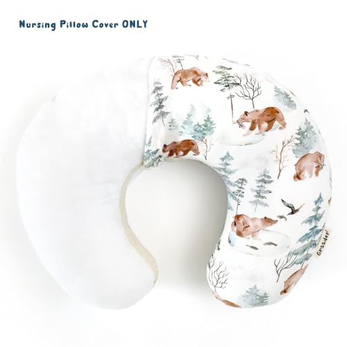 GRSSDER Nursing Pillow Cover, Stretchy Soft Minky Fabric Covers, Fit Most Nursing Support Pillows for Breastfeeding, Comfortable Safe Pillow Cover, Stylish Cute Bear Pattern - color: Cute Bear