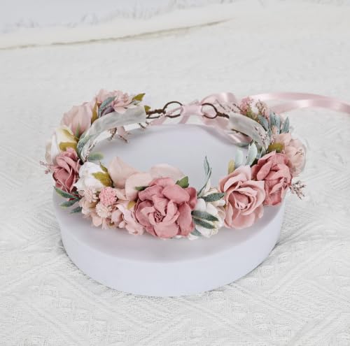 Dusty Pink Flower Crown for Girls Birthday Party - color: Dusty Pink-Child