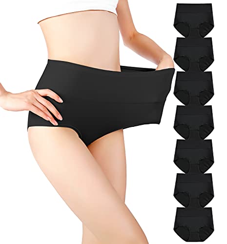 Cotton Panties High Waisted C Section Recovery Postpartum Soft Full Coverage Underwear for Women(7 Pack) - color: Black, size: Large