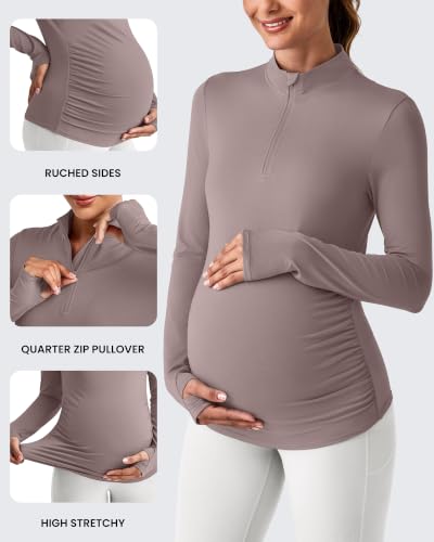 G4Free Lightbreeze Maternity Shirts Long Sleeve Quarter Zip Pregnancy Top - color: Gray Lilac, size: Large