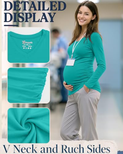 3 Pack Women Maternity Shirts Scrub Tops Side Ruched - color: Black, Lake Green, Light Pink, size: Medium