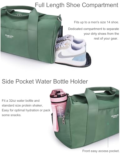 19" Green Personal Gym Bag for Women,with Shoe Compartment & Wet Pocket - color: Green, size: 19" Medium Size