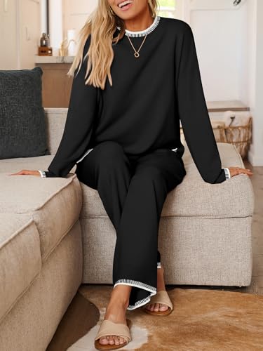 LILLUSORY Lounge Sets Womens 2 Piece Matching 2026 Fall Knit Sweater Set - color: Black, size: Large