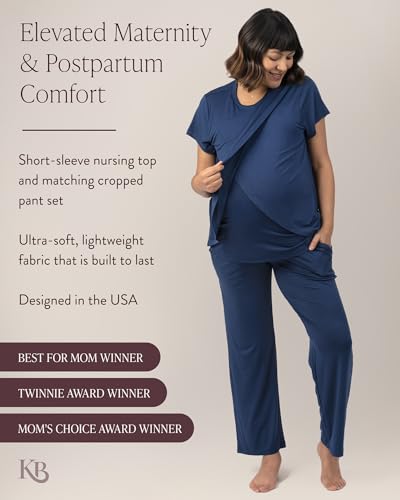Kindred Bravely Tulip Hem Maternity Nursing and Postpartum Pajama Set - color: Navy Blue, size: Small