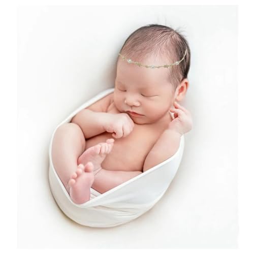 3Pcs Newborn Photography Props Baby Photoshoots Photo Posing Wraps Backdrops with Headband Stretch (Wrap + Backdrop + Headband, Off-White) - color: Off-white