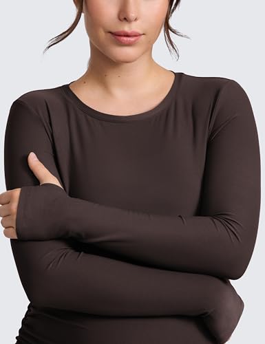 CRZ YOGA Maternity Side Ruched Tops - color: Hot Fudge Brown, size: Small