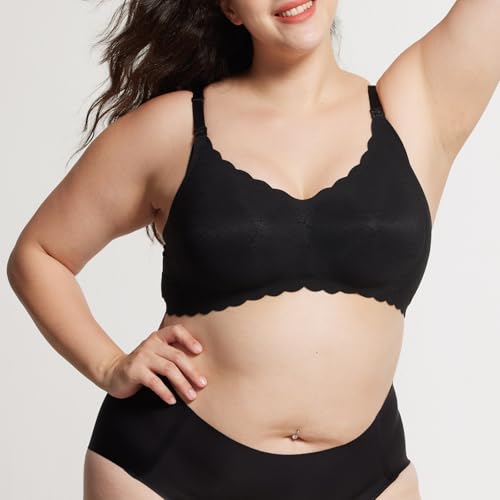 Seamless Maternity Nursing Bra -Adjustable Wide Straps & 3D Lift, Breathable Fabric for Nursing Sleep Bra - color: Black, size: 3X-Large