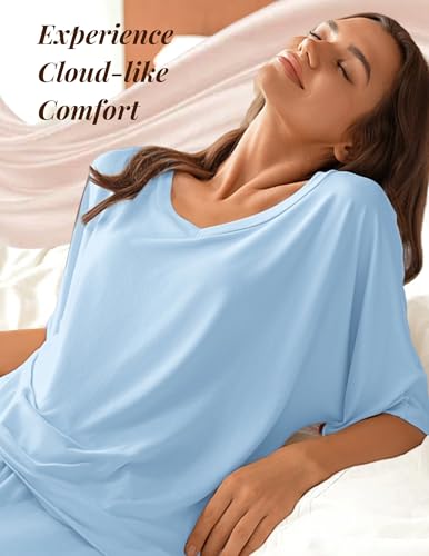 Ekouaer Lounge Sets for Women Comfy Pajamas Set 2 Piece Outfits - color: Clear Blue, size: X-Large