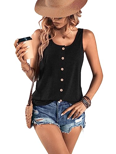 SweatyRocks Women's Scoop Neck Button Up Tank Top Casual - color: Black, size: Large