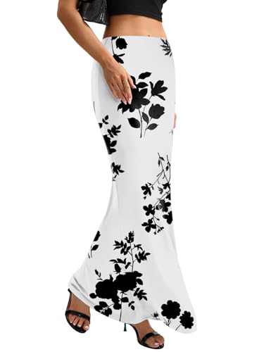 KIFOVEN Women's High Waist Elastic Maxi Skirt - color: Flower-10, size: X-Small