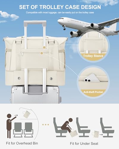 Weekender Bags for Women, Carry On Travel Duffle Bag with Shoe Compartment - color: A- Beige