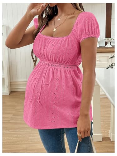 MakeMeChic Women's Maternity Blouse Tops Cute Shirt White Babydoll Tops - color: Pink Plain, size: X-Large