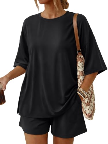 Trendy Queen Women's 2 Piece Summer Matching Set Lounge Wear with Pockets - color: Black, size: XX-Large