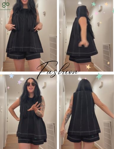 Womens 2 Piece Lounge Set Tank Top and Shorts - color: Black, size: XX-Large