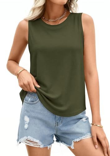 PRETTYGARDEN Women's Wide Strap Sleeveless Tank Tops - color: Army Green, size: Medium