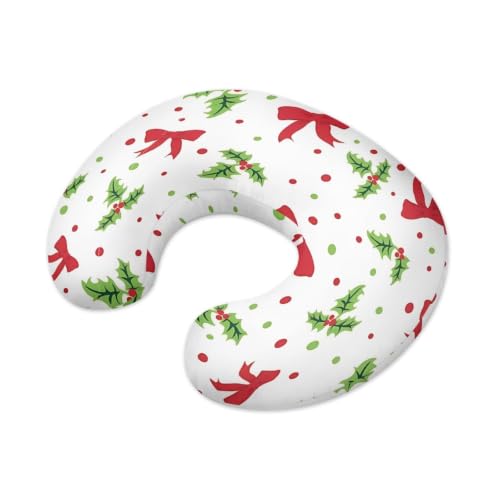 Bow & Holly Newborn Lounger Pillow Round, Breastfeeding Pillow Cover, Christmas Nursing Pillowcase Fits 0-8 Months Small Baby Mom Breast Friend - color: Bow & Holly, size: 1 pack