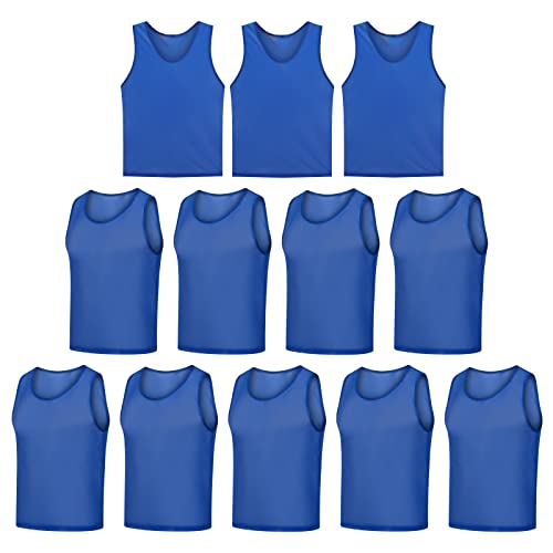 12 Pack Scrimmage Vest/Team Training Jerseys/Sports Pinnies/Practice Jerseys/Soccer Bibs with Carry Bag - color: Dark Blue, size: Medium