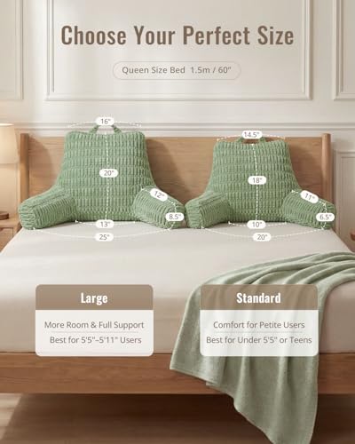 Blissful Diary Reading Pillow for Bed, Back Pillow Sitting Up, Sage Green - color: Textured Sage Green, size: Large(20inch)