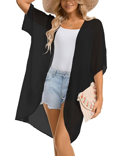 Kimonos for Women Swimsuit Coverup Beach Casual Outfits Summer Cardigans - color: Black, size: Medium