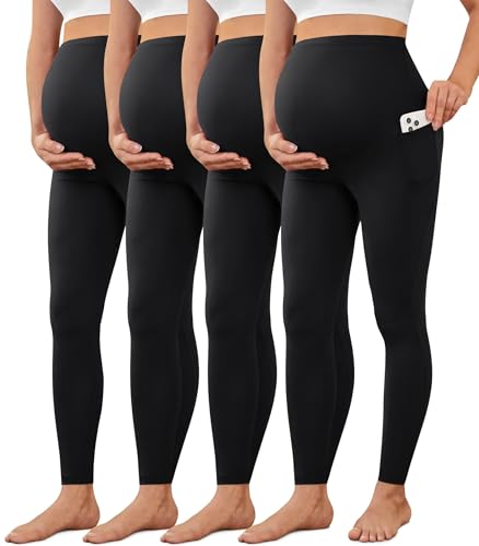 VALANDY Creamlush 2/4 Pack Maternity Leggings with Pockets Over the Belly - color: 4pack - 4*black, size: XX-Large