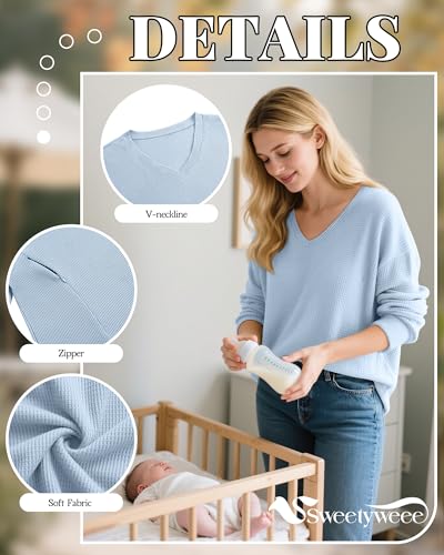 Women’s Waffle Knit Nursing Shirts Regular Fit - color: Light Blue, size: X-Large