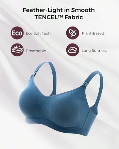 Momcozy Hands-Free Pumping Bra, Breathable Tencel™ Fabric Breast Pump Bra - color: Nordic Blue, size: Medium