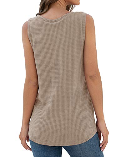 IWOLLENCE Womens Casual Tank Tops with Twist Knot - color: C Khaki, size: 3X-Large