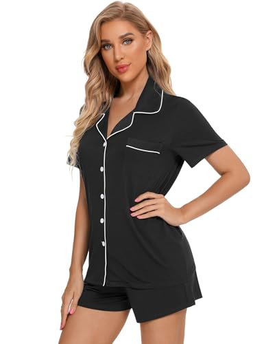 Leikar 2 Pack Button Up Pajama Set For Women Sleepwear Soft Pjs Bride Pajamas - color: Black/Navy, size: Medium