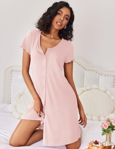 Ekouaer 2 Pack Nightgowns for Women Button Down Sleepshirts Night Gowns - color: Pink,navy, size: Medium
