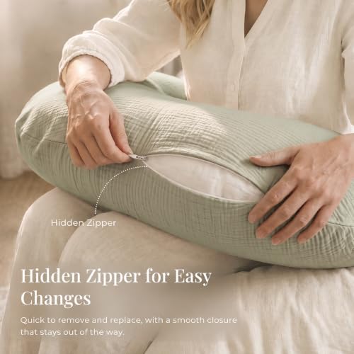 Konssy Muslin Nursing Pillow Covers, Soft Cover for Breastfeeding Pillows - color: Fog Green