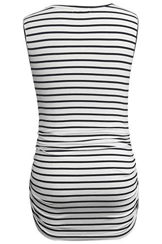 Smallshow Women's Maternity Tank Tops Sleeveless Ruched Pregnancy Clothes 3-Pack - color: Black-deep Green-white Stripe, size: Medium
